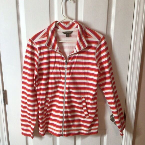 Woman’s‎ Tommy Bahama Red and White Striped Front Zip Jacket - Picture 1 of 7